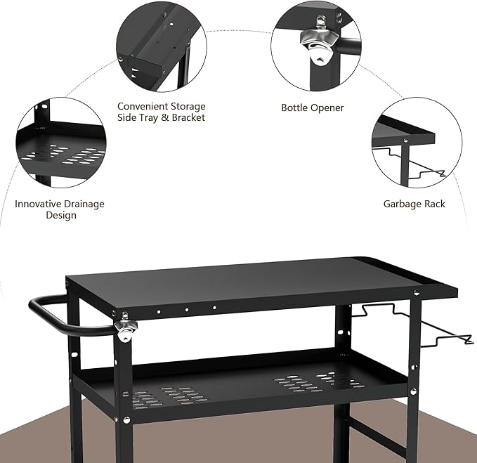 TOLEAD Outdoor Grill Cart, Grill Tables for Outside, Outdoor Pizza Oven Table, Outdoor Table for Grill, Pizza Oven Stand for Pizza Oven, Outside, Griddle, Patio (NO Hook)