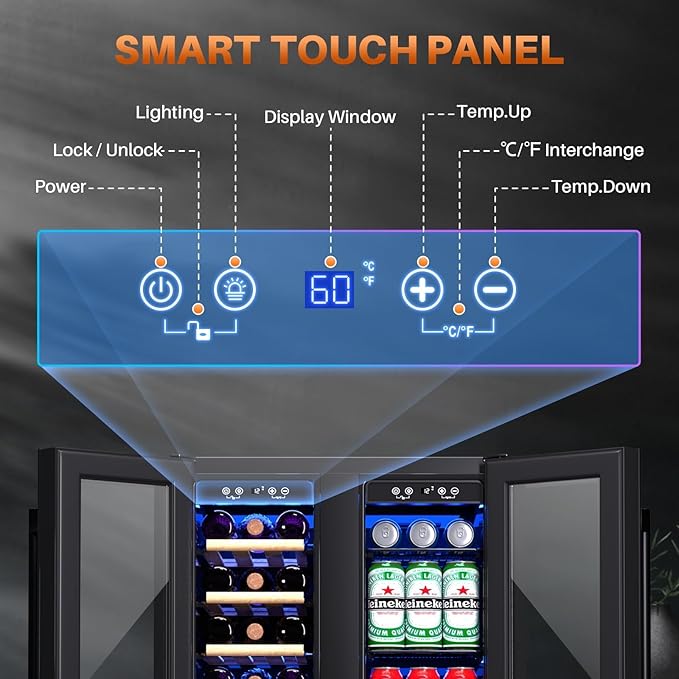 ICEPURE Wine and Beverage Refrigerator 24 Inch, Dual Zone Wine and Beverage Cooler with Glass Door, Freestanding or Built-In Wine Fridge Under Counter Lockable, Hold 19 Bottles and 58 Cans, Dark Black