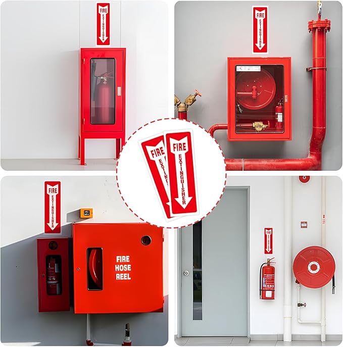 8 PCS Fire Extinguisher Signs,Glow in the Dark fire extinguisher sticker, 4"x12" Photoluminescent PVC Vinyl, High Adhesion UV Waterproof Label for Indoor Outdoor, Office, School, Hospital Use