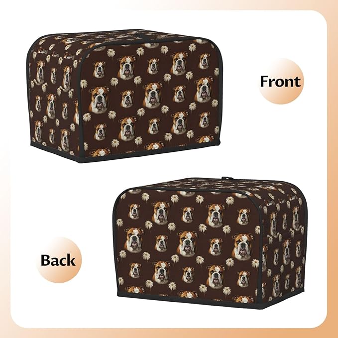 2 Slice Toaster Dust Cover Funny English Bulldog, Stain Resistant Washable Fabric, Fingerprint Protection Kitchen Accessories