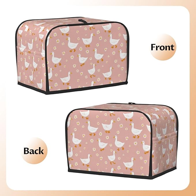 2 Slice Toaster Cover for Kitchen Goose Pattern Daisy Flower Waterproof and Dustproof Toaster Dust Cover with Side Pockets Decorative Universal Cover for Wide Slot Toasters and Small Appliances