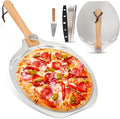 12"x14" Aluminum Pizza Peel Set- Pro Pizza Paddle & Pizza Spatula with Foldable Wooden Handle & Rocker Cutter Compatible with Ninja/ooni, Complete Pizza Oven Accessories for Baking Bread/Dough/Pastry