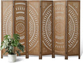 6 Panel Room Divider Wood Carved Room Divider Folding Privacy Screen with Double Hinges, Free Assembled Portable Partition Screen Divider for Room Separation Home Office Restaurant - Brown