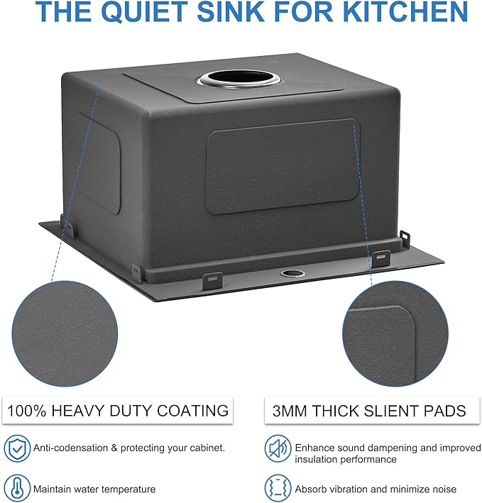 Scamall 18x18x10 Drop In Kitchen Sink Workstation, Nano Black 304 Stainless Steel Deep Single Bowl with Quick Drainage & Tarnish-Free Surface for Bar, Laundry, RV, Includes Accessories