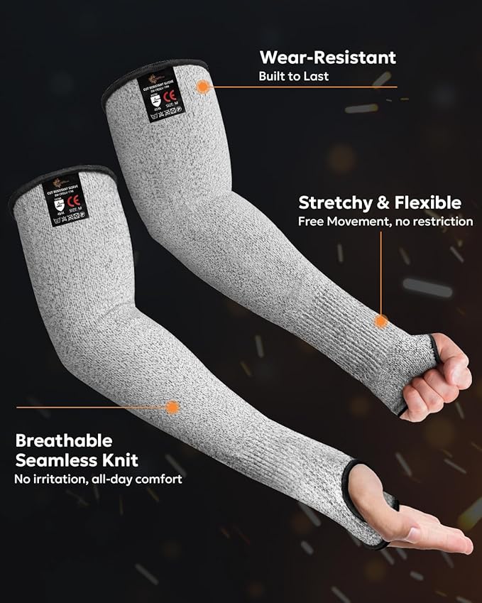 Evridwear Protective Arm Sleeves Cut Resistant Farmers Sleeves for Men Work, Gardening, Farming, Arm Protectors for Thin Skin and Bruising (Medium, With Thumb Hole)