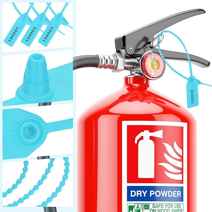 1000 Pcs Plastic Tamper Seals Fire Extinguisher Tags Security Tags Seals Safety Numbered Zip Ties Labels Safety Disposable Self Locking Signage 250 mm Length (Light Blue)