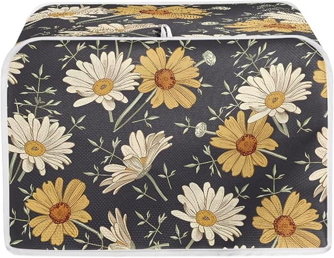 Retro Daisy Pattern Toasters Cover Spring Flower Bread Maker Covers Kitchen Small Appliance Dust-Cover Kitchen Accessories for Toaster,4 Slice