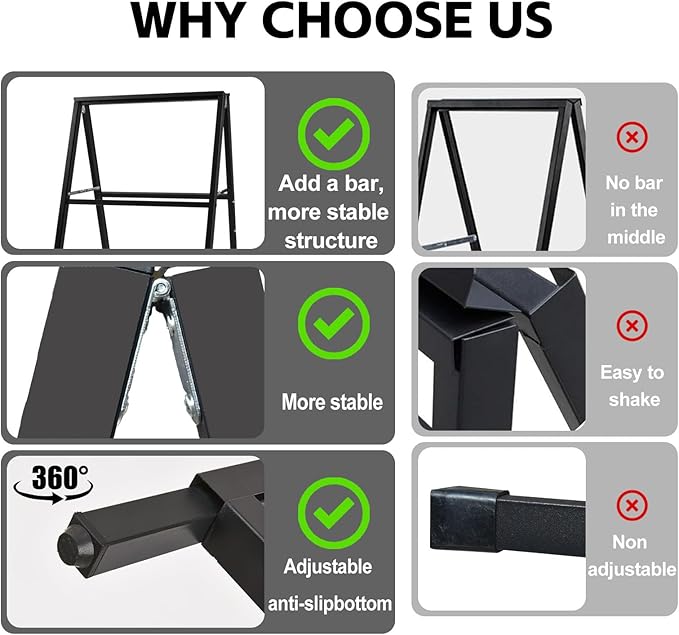 USCNC 4 PACK 24 x 36 Inch A Frame Sign Double-Sided Folding Sandwich Board Heavy Duty Slide-in Sidewalk Signboard for Outdoor Street Advertising Poster(Frame only，No white board)