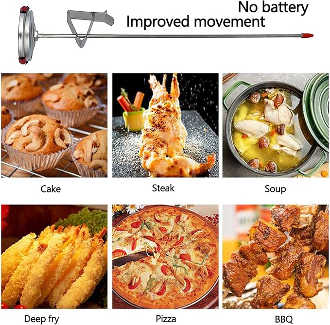 Water Proof 2" Dial Deep Fry Thermometer, Stainless Steel Cooking Thermometers for Meat Candy Grill Turkey, BBQ 12" Long Stem