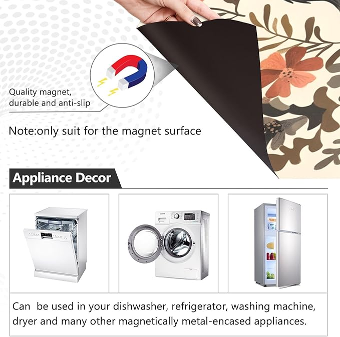 Dishwasher Magnet Cover, Crow Flowers Magnet Sticker Fridge Panel Decal for Home Kitchen Decor, 23x26in