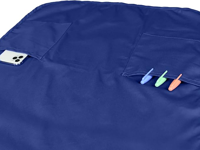 DALIX Apron Commercial Restaurant Home Bib Spun Poly Cotton Kitchen Aprons (2 Pockets) in Navy Blue 2 Pack