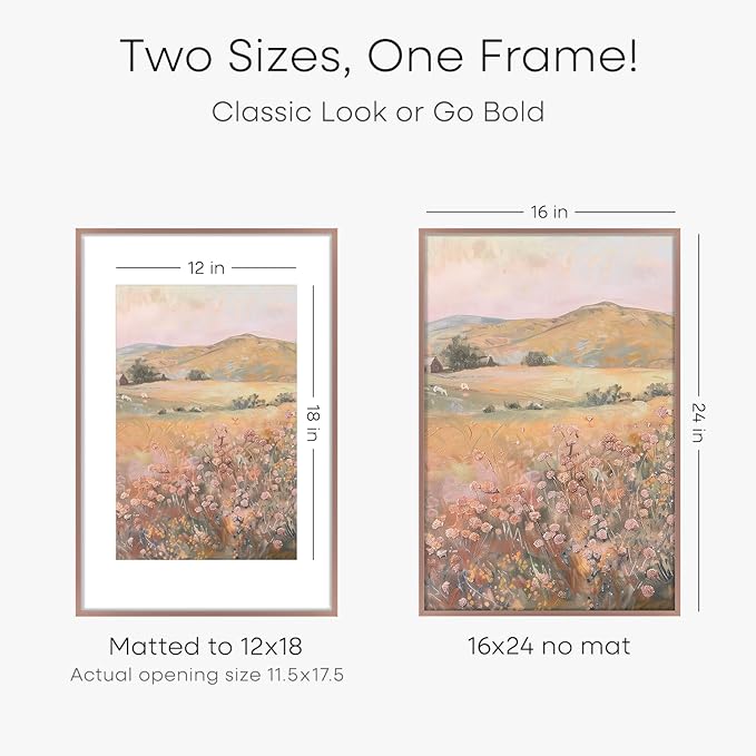 Homeforia 16 x 24 Picture Frame Mocha, High End Metal 24x16 Poster Frame, 16 x 24 Mocha Frames Matted to 12 by 18 inch Print, 24by16 Thin Frame with Mat 12x18 Photo, Tempered Glass, Wall Kit, Set of 1