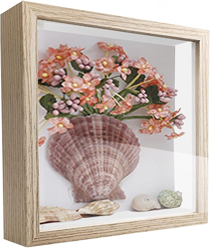 5x5 Small Shadow Box Frame Display Case, Wood with Plexiglass, Display Case Box for Memorabilia, Medal, Crafts,Tickets and Photos, Picture Frame for Wall and Tabletop (5x5, Natural Wood)