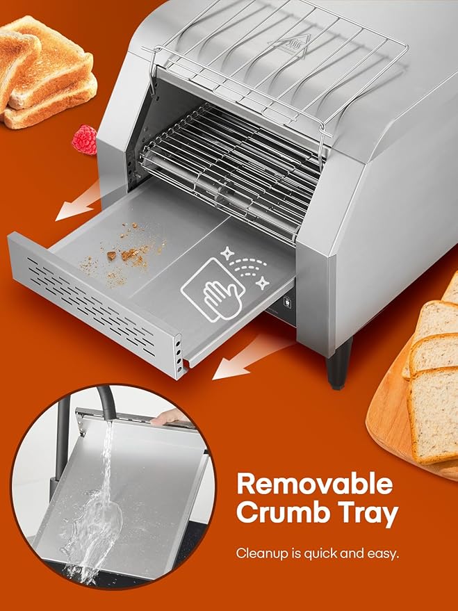 Commercial Conveyor Toaster, 350 Slices/Hour Electric Stainless Heavy Duty Restaurant Toaster, with Dual Heating Tube, 7 Browning Levels, for Bagel, Restaurant, Bakery Cafe, Silver