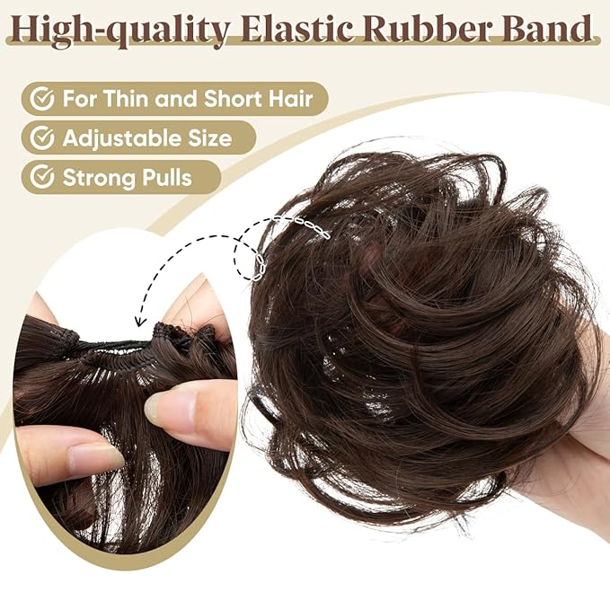 CJL HAIR 2PCs Small Cute Messy Bun Hair Piece for Thin Hair Women Mini Synthetic Curly Bun Scrunchies Updo Hairpieces Ice Blonde