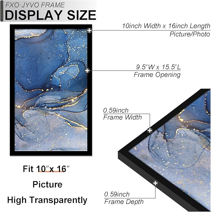 10x16 Picture Frame Set of 3, Black Frame for 10 x 16 Inch Picture Poster Photo, Light Weight and High Transparent 10 by 16 Frame for Wall - 3 Pack/Black/10 x16