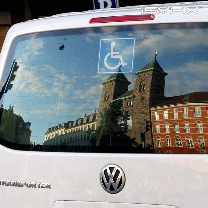 iSYFIX Handicap Signs Stickers Decal Symbol - 4 pack 6x6 inch - ADA Compliant - Premium Front Adhesive Vinyl for Applying inside the Window or Glass Door, Disabled Wheelchair Sign, Disability Sticker.