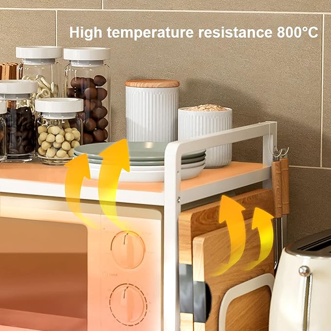 Microwave Storage Rack Retractable Microwave Rack, Hight Adjustable Horizontal Extension Utility Organizer Shelf Counter Toaster Storage Stand, 176Lbs Load Bearing, White/2Tier