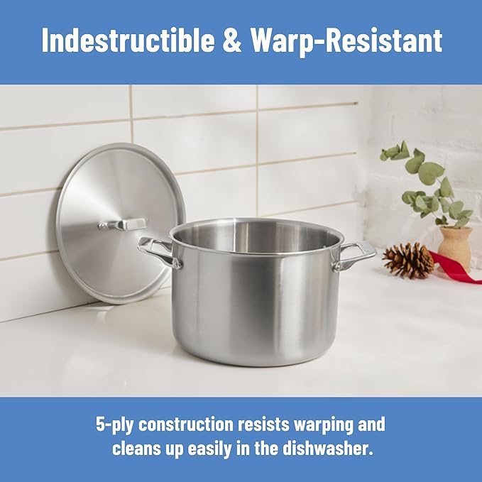 Misen 6.75 QT Stainless Steel Stock Pot with Lid - Stew & Soup Pot with Handles - Large Pot for Cooking