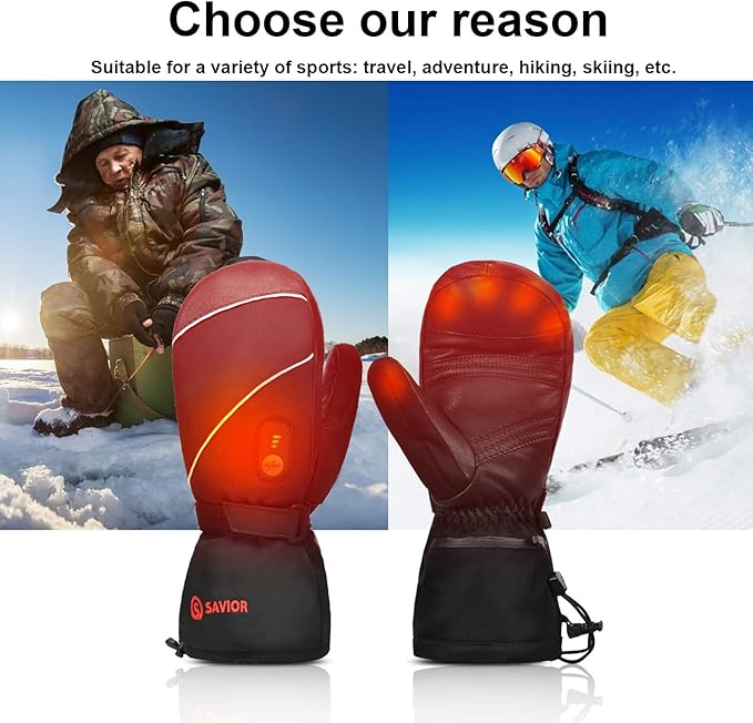 SAVIOR HEAT Heated Ski Mittens 3-Finger Gloves Electric Rechargeable Battery Mitts for Men Women Kids Winter Snowboard Motorcycle Skating Camping Hunting