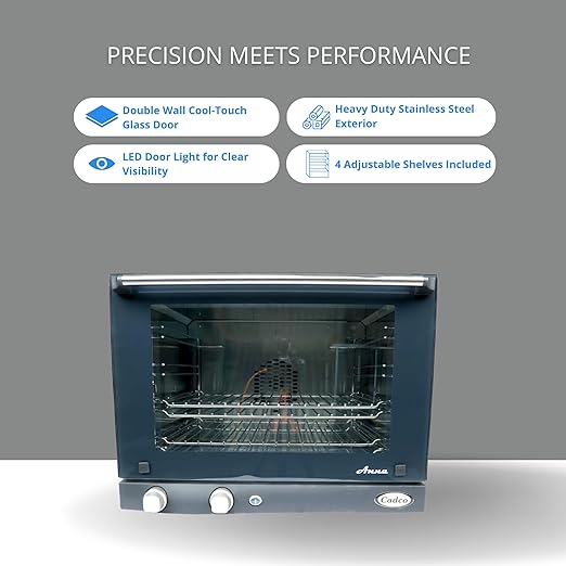 Cadco OV-023 Compact Half Size Convection Oven with Manual Controls, 208-240-Volt/2700-Watt, Stainless/Black, For Commercial Use, 120 lbs.