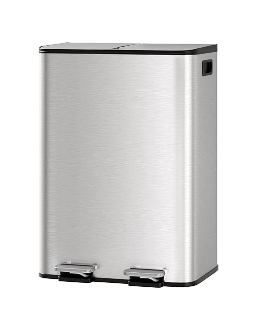 TrailBlaze 2 x 8 Gal (2 x 15 L) Kitchen Trash Can, Stainless Steel Dual Compartment Garbage Can with Soft-Close Lid, Recycling Bin, Step Waste Sorting Bin for Home, Office - Silver