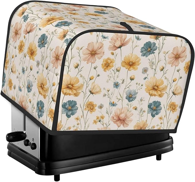 4 Slice Toaster Cover for Kitchen Vintage Flower Print Botanical Waterproof and Dustproof Toaster Dust Cover with Side Pockets Decorative Universal Cover for Wide Slot Toasters and Small Appliances