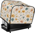 4 Slice Toaster Cover for Kitchen Vintage Flower Print Botanical Waterproof and Dustproof Toaster Dust Cover with Side Pockets Decorative Universal Cover for Wide Slot Toasters and Small Appliances
