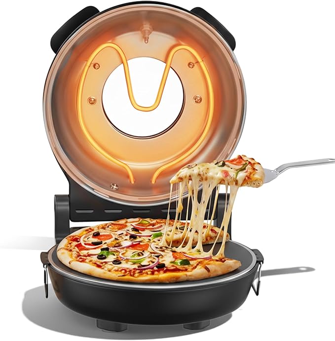 12-Inch CrustyBake Beginner's Black Glazed Stone Pizza Oven: Quick 800°F Heating, Easy-Clean Design, Recipe Book & All Tools Included - Perfect for First-Time Pizza Makers at Home