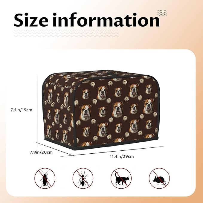 2 Slice Toaster Dust Cover Funny English Bulldog, Stain Resistant Washable Fabric, Fingerprint Protection Kitchen Accessories