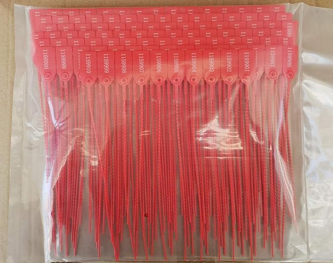 250mm Pull-Tite Security Seal Plastic Seals Signage Numbered(Package of 100) (Red)