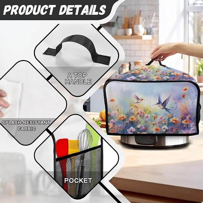 Two Hummingbirds Slow Cooker Cover 6-8 Qt Flower Bush Slow Cooker Bag Crock Pot Cover Keep Appliance Clean Kitchen Tool Kitchen Small Appliance Dust Covers Decor