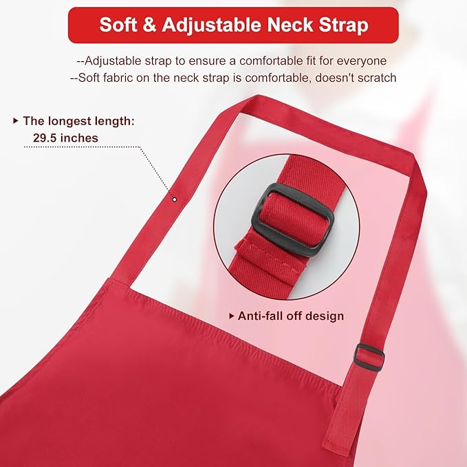 3-Layer Waterproof Apron - Pocket-Free Hygienic Design for Dishwashing & Dog Grooming - Lightweight Durable Protection for messy Kitchen Cooking, Baking, for Men & Women (3 Pack,Red)