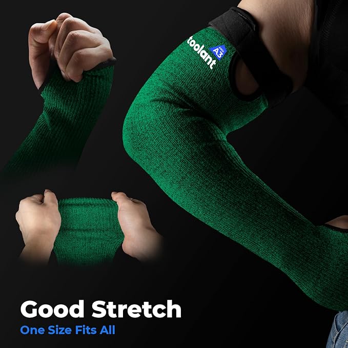 OriStout Cut Resistant Gardening Sleeves with Tumb Hole, Protective Arm Sleeves for Yard Work, Kitchen, Arm Guards for Biting, Pet Grooming, Gardening for Women, Dark Green, 1 Pair