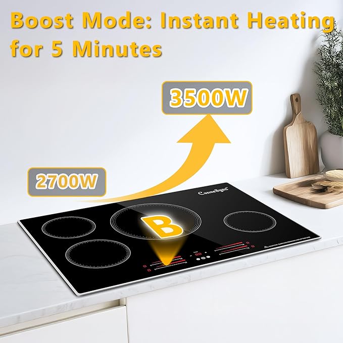 30 Inch Built-In Induction Cooktop, 4 Burner Electric Stove Top, 7100W 240V Hardwired, Touch Control with Power Boost, 9 Levels, Timer, Child Lock & Residual Heat Indicator
