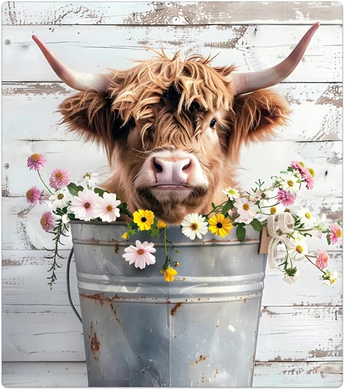 cfpolar Dishwasher Magnet Cover for The Front Dishwasher Door Cover Panel Decals Flower Cute Highland Cow Magnetic Refrigerator Cover for Kitchen Farmhouse Home Decor（23 X 26 in）