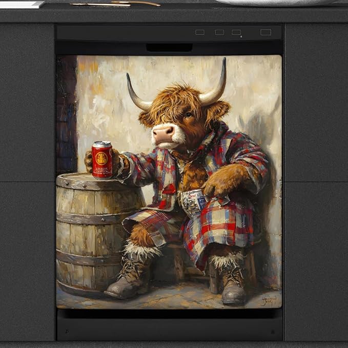 Funny Alpine Cow Barrels Dishwasher Magnet Cover Front Dishwasher Cover Decor Reusable Magnetic Door Cover Panel Decal Home Appliances Stickers Kitchen Refrigerator Fridge 23"x26"