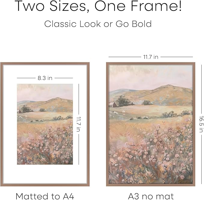 Homeforia A3 Picture Frame Mocha, High End Metal 11.7 x 16.5 inch Poster Frames with Mat 8.3 x 11.7 for Photo, A3 Size Frames Matted to A4 Print, 11.7x16.5 Wall Hanging Frame, Tempered Glass, Set of 1