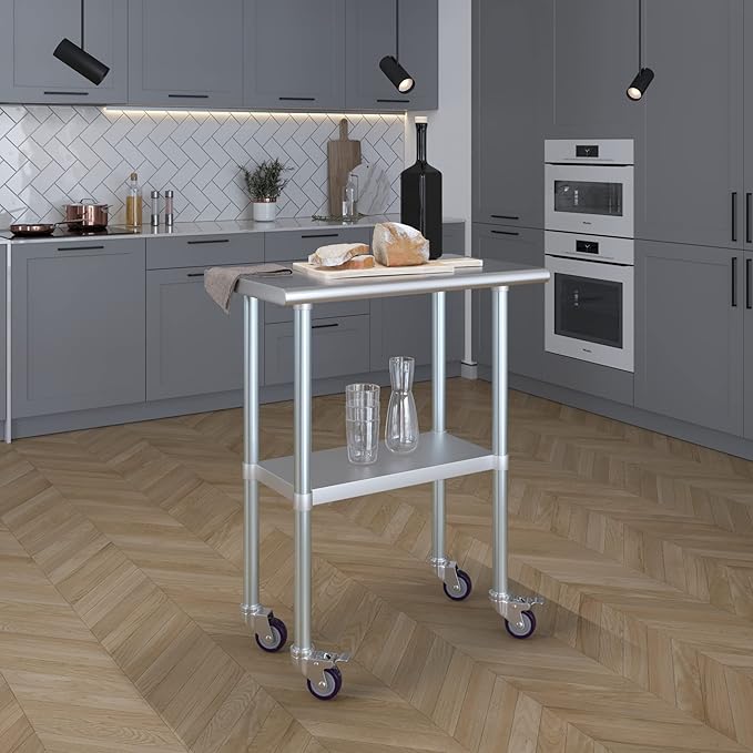 AmGood 30" Long x 18" Deep Stainless Steel Table with Casters