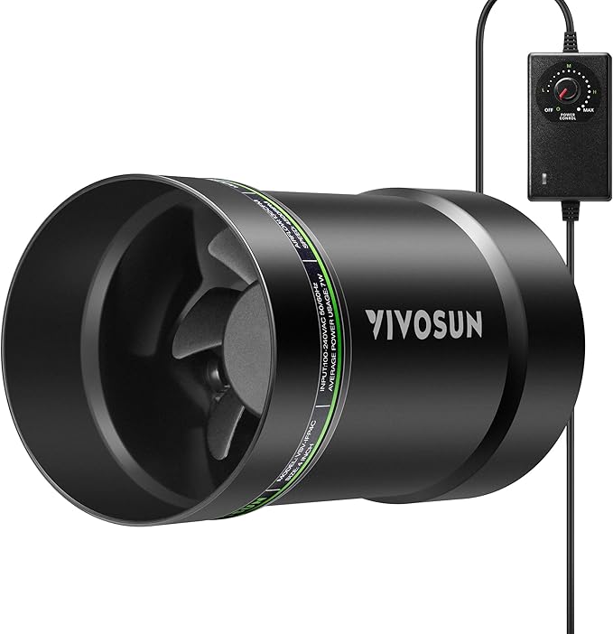 VIVOSUN 4” Inline Booster Duct Fan with Speed Regulator, 130 CFM Quiet Exhaust Fan for HVAC Ventilation in Grow Tents, Basements, Bathrooms, Kitchens, and Attics