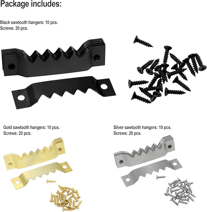 Large Sawtooth Picture Frame Hangers with Screws - 30 Pack, Supports 50 Ibs, Picture Hanging Hooks for Hanging Photo Frames Canvas Artwork Paintings