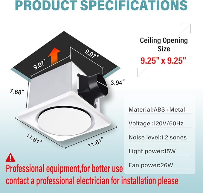 Bathroom Exhaust Fan with Light, UL HVI Certificated 120 CFM 1.2 Sones, 41W Bathroom Fan with Light for Home, 1500lm LED Light 2700K/4000K/6500K