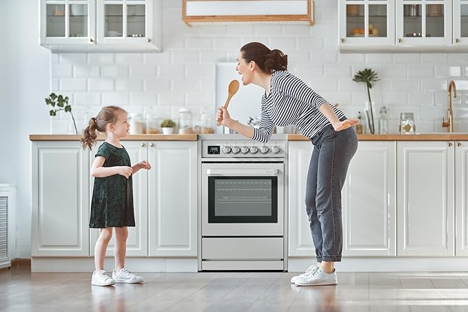 Rangaire RRE241TS 24" Electric Range Oven with Timer - Stainless Steel, Infrared Stove Burners, True Convection, Easy Reach Racks