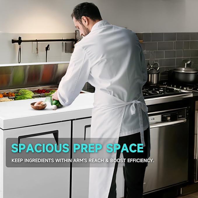 48"W Commercial Sandwich Prep Table Refrigerator - Stainless Steel Door with 12 Pans, 14 Cu.Ft Capacity, Auto Defrost, Digital Temperature Control for Restaurants, Delis, Catering & Convenience Stores