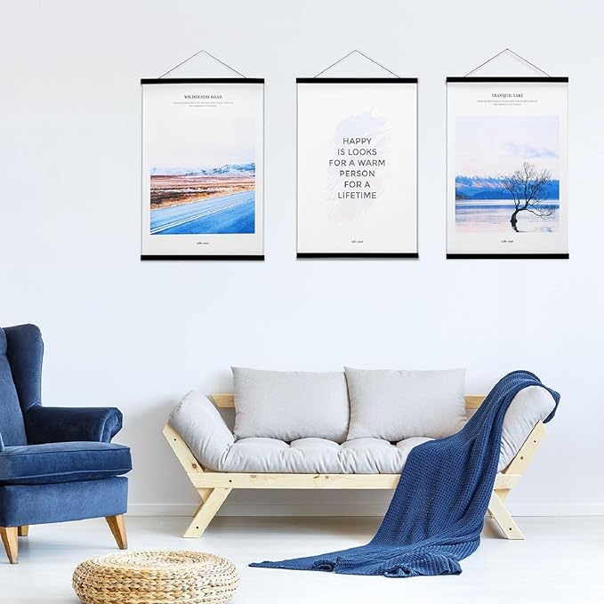 FALAMON 2 Pack Magnetic Poster Hanger Frame, 8x10 8x12 8x18 Magnet Poster Frame Hangers for Hanging Posters, Prints, Photos, Pictures, Maps, Scrolls, and Canvas Artwork (Black, 8")
