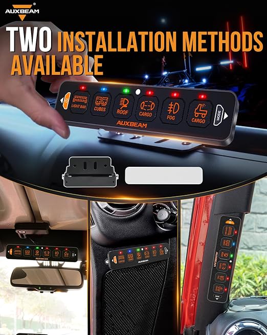 Auxbeam 6 Gang Slim Switch Panel RGB AS-R60 Automatic Dimmable Switch Panel with Toggle Momentary Pulsed Off Backlight Unique Patented Design Control Panel for Truck Offroad Boat, 2-Year Warranty