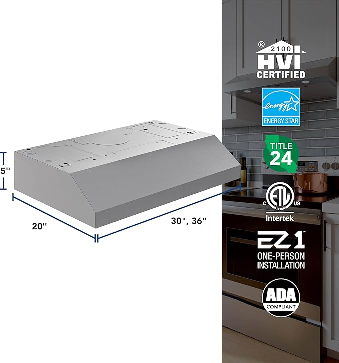 Broan-NuTone Luxury Modern 30-Inch 350 MAX Blower CFM 1.5 Sones Stainless Steel Range Hood