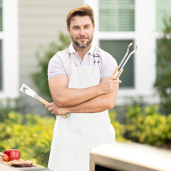 Adjustable Bib Apron 100% Polyester Kitchen Aprons Waterdrop Resistant Aprons with Adjustable Strap, Pockets & Long Ties