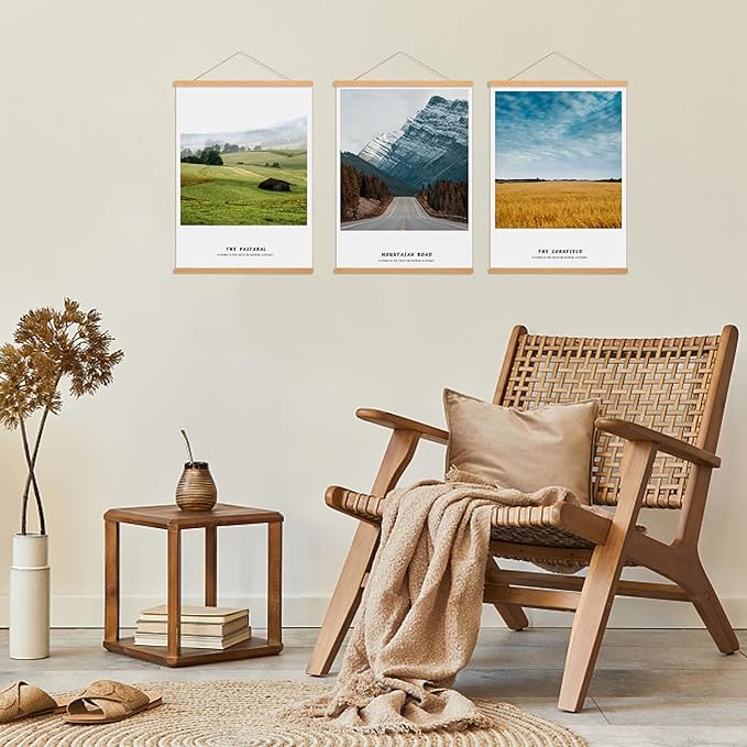 FALAMON 3 Pack Magnetic Poster Hanger Frame, 14x22 14x20 14x24 Teak Wood Magnet Poster Frame for Posters, Prints, Photos, Pictures, Maps, Scrolls, and Canvas Artwork