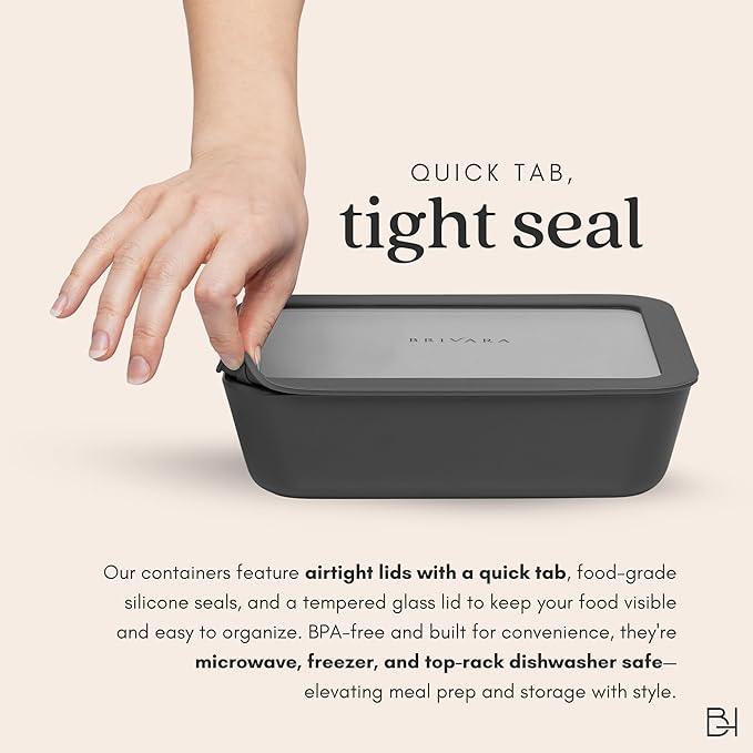 Ceramic Coated Glass Food Storage Container | No PTFE, PFOA, PFAS, and BPA | Reusable Non Toxic Meal Prep Container with Glass Lid | Easy To Store | 3 Cup Rectangle [Onyx]